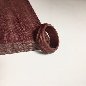 Hand Carved Wooden Ring with Leafy Vine Detail — Size approx. 7